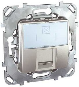 Фото Schneider Electric Unica Top MGU5.421.30ZD Розетка компьютерная (RJ45, cat.5e, под рамку, скрытая установка, алюминий)
