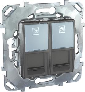 Фото Schneider Electric Unica Top MGU5.2020.12ZD Розетка компьютерная (2xRJ45, cat.5e, под рамку, скрытая установка, графит)