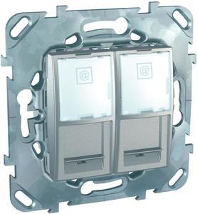 Фото Schneider Electric Unica Top MGU5.2020.30ZD Розетка компьютерная (2xRJ45, cat.5e, под рамку, скрытая установка, алюминий)
