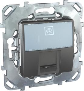 Фото Schneider Electric Unica Top MGU5.425.12ZD Розетка компьютерная (RJ45, cat.6, под рамку, скрытая установка, графит)