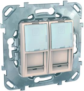 Фото Schneider Electric Unica MGU5.2424.25ZD Розетка компьютерная (2xRJ45, cat.6, под рамку, скрытая установка, бежевая)