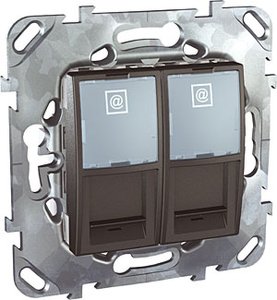Фото Schneider Electric Unica Top MGU5.2424.12ZD Розетка компьютерная (2xRJ45, cat.6, под рамку, скрытая установка, графит)
