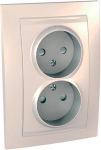 Фото Schneider Electric Unica MGU23.063.25D Розетка двойная со шторками (16 А, в сборе, скрытая установка, бежевая)