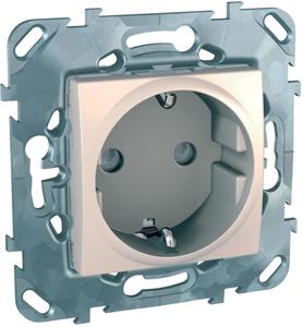 Фото Schneider Electric Unica MGU5.037.25ZD Розетка с заземляющим контактом (16 А, под рамку, скрытая установка, шторки, бежевая)