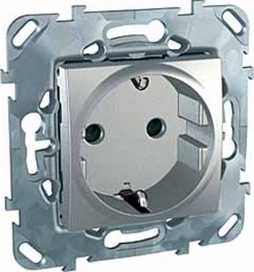 Фото Schneider Electric Unica Top MGU5.037.30ZD Розетка с заземляющим контактом (16 А, под рамку, скрытая установка, шторки, алюминий)