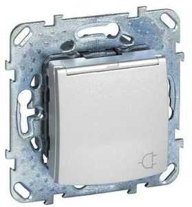Фото Schneider Electric Unica Top MGU5.037.30TAZD Розетка с заземляющим контактом (16 А, под рамку, скрытая установка, шторки, крышка, алюминий)