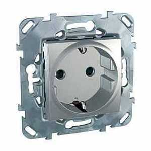 Фото Schneider Electric Unica Top MGU5.057.30ZD Розетка с заземляющим контактом (16 А, под рамку, скрытая установка, шторки, алюминий)