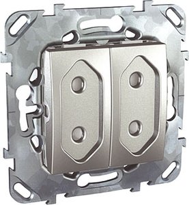 Фото Schneider Electric Unica Top MGU5.3131.30ZD Розетка двойная со шторками (10 А, под рамку, скрытая установка, алюминий)