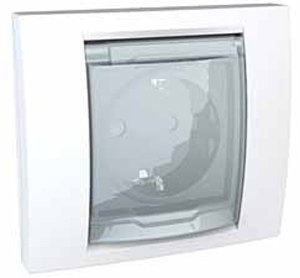 Фото Schneider Electric Unica MGU61.037.18 Розетка с заземляющим контактом (16 А, в сборе, скрытая установка, шторки, крышка, IP44, белая)