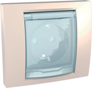 Фото Schneider Electric Unica MGU61.037.25 Розетка с заземляющим контактом (16 А, в сборе, скрытая установка, шторки, крышка, IP44, бежевая)