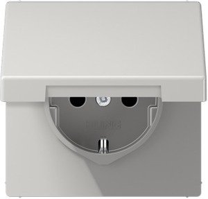 Фото Jung LS990 LS1520KLLG Розетка с заземляющим контактом (16 А, под рамку, крышка, скрытая установка, светло-серая)