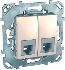Фото Schneider Electric Unica MGU5.9191.25ZD Розетка телефонная двойная (RJ12, под рамку, скрытая установка, бежевая)