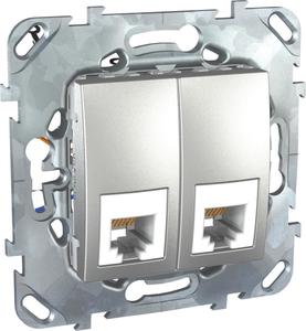 Фото Schneider Electric Unica Top MGU5.9191.30ZD Розетка телефонная двойная (RJ12, под рамку, скрытая установка, алюминий)