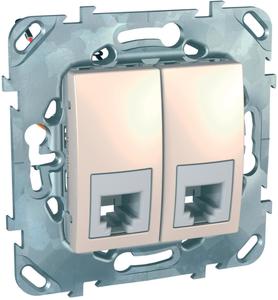 Фото Schneider Electric Unica MGU5.9090.25ZD Розетка телефонная двойная (RJ11, под рамку, скрытая установка, бежевая)
