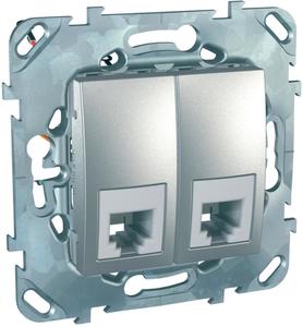 Фото Schneider Electric Unica Top MGU5.9090.30ZD Розетка телефонная двойная (RJ11, под рамку, скрытая установка, алюминий)