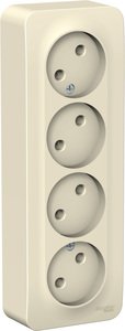 Фото Schneider Electric Blanca BLNRA000412 Розетка четырехместная с изоляционной пластиной (16 А, в сборе, открытая установка, молоко)