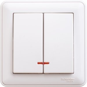 Фото Schneider Electric W59 VS510-251-18 Выключатель двухклавишный с подсветкой (10 А, в сборе, скрытая установка, белый)