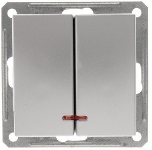 Фото Schneider Electric W59 VS516-251-5-86 Выключатель двухклавишный с подсветкой (16 А, под рамку, скрытая установка, матовый хром)