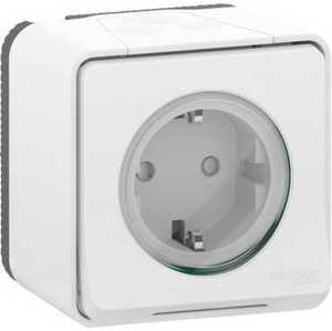 Фото Schneider Electric Mureva S MUR39206 Розетка одинарная с заземляющим контактом (16 А, IP55, в сборе, шторки, открытая установка, белая)
