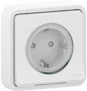 Фото Schneider Electric Mureva S MUR39132 Розетка одинарная с заземляющим контактом (16 А, IP55, в сборе, шторки, скрытая установка, белая)