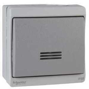 Фото Schneider Electric Mureva ENN35828 Выключатель однокнопочный с подсветкой (10 А, в сборе, открытая установка, серый)