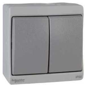 Фото Schneider Electric Mureva ENN35832 Выключатель двухкнопочный (10 А, в сборе, открытая установка, серый)
