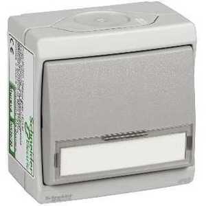 Фото Schneider Electric Mureva ENN35730 Выключатель однокнопочный с полем для надписи (10 А, в сборе, открытая установка, серый)