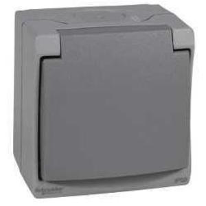 Фото Schneider Electric Mureva ENN36031 Розетка с заземляющим контактом (16 А, IP55, в сборе, крышка, открытая установка, серая)