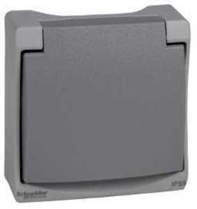 Фото Schneider Electric Mureva ENN38031 Розетка с заземляющим контактом (16 А, IP55, под коробку, крышка, открытая установка, серая)