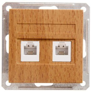 Фото Schneider Electric W59 RSI-251TT-8-86 Розетка телефонная (RJ11+RJ11, под рамку, скрытая установка, бук)