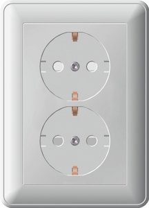 Фото Schneider Electric W59 RS16-255-58 Розетка двойная с заземляющим контактом (16 А, в сборе, шторки, скрытая установка, матовый хром)