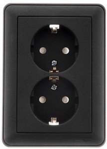 Фото Schneider Electric W59 RS16-255-68 Розетка двойная с заземляющим контактом (16 А, в сборе, шторки, скрытая установка, черный бархат)