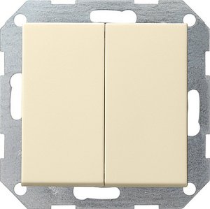 Фото Gira System55 012801 Переключатель двухклавишный кнопочный (10 А, под рамку, скрытая установка, кремовый глянцевый)