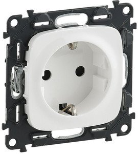 Фото Legrand Valena Allure 753720 Розетка с заземляющим контактом (16 А, под рамку, шторки, скрытая установка, безвинтовые зажимы, белая)