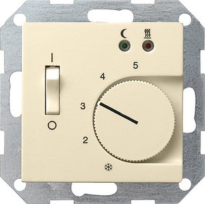Фото Gira System55 039401 Термостат для теплых полов 0…+25°С (10 А, 230 В, под рамку, скрытая установка, глянцевый кремовый)