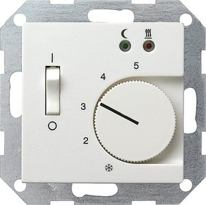 Фото Gira System55 039427 Термостат для теплых полов 0…+25°С (10 А, 230 В, под рамку, скрытая установка, матовый белый)