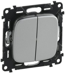 Фото Legrand Valena Allure 752905 Выключатель двухклавишный (10 А, под рамку, скрытая установка, алюминий)