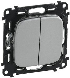 Фото Legrand Valena Allure 752908 Переключатель двухклавишный (10 А, под рамку, скрытая установка, алюминий)