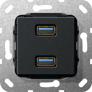 Фото Gira System55 568410 Розетка USB (2хUSB, под рамку, скрытая установка, черная матовая)