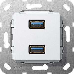 Фото Gira System55 568403 Розетка USB (2хUSB, под рамку, скрытая установка, белая глянцевая)