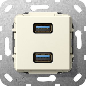 Фото Gira System55 568401 Розетка USB (2хUSB, под рамку, скрытая установка, кремовая глянцевая)