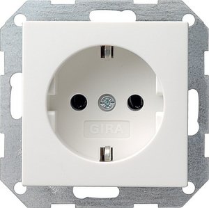 Фото Gira System55 046603 Розетка с заземляющим контактом (16 А, под рамку, скрытая установка, белая глянцевая)