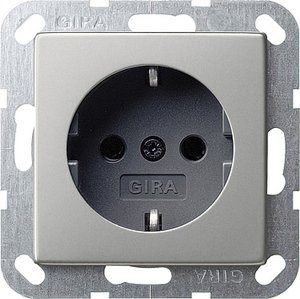 Фото Gira System55 0466600 Розетка с заземляющим контактом (16 А, под рамку, скрытая установка, сталь)