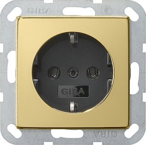 Фото Gira System55 0466604 Розетка с заземляющим контактом (16 А, под рамку, скрытая установка, латунь-антрацит)