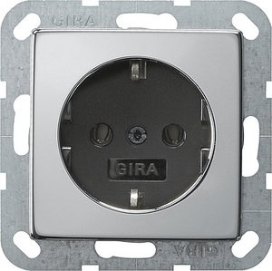 Фото Gira System55 0466605 Розетка с заземляющим контактом (16 А, под рамку, скрытая установка, хром-антрацит)