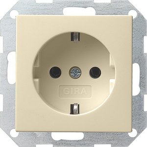 Фото Gira System55 018801 Розетка с заземляющим контактом (16 А, под рамку, скрытая установка, кремовая глянцевая)