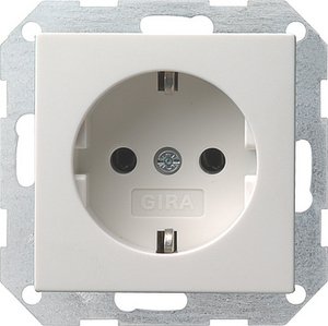 Фото Gira System55 018827 Розетка с заземляющим контактом (16 А, под рамку, скрытая установка, белая матовая)