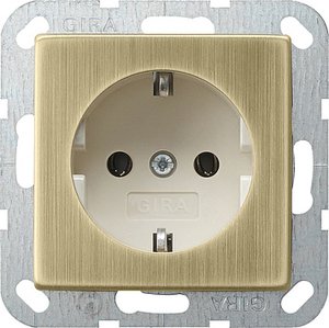 Фото Gira System55 0188613 Розетка с заземляющим контактом (16 А, под рамку, скрытая установка, бронза-кремовый)