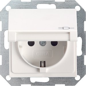 Фото Gira System55 045427 Розетка с заземляющим контактом (16 А, под рамку, крышка, скрытая установка, белая матовая)