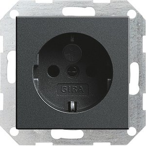 Фото Gira System55 045328 Розетка с заземляющим контактом (16 А, под рамку, шторки, пиктограмма, скрытая установка, антрацит)